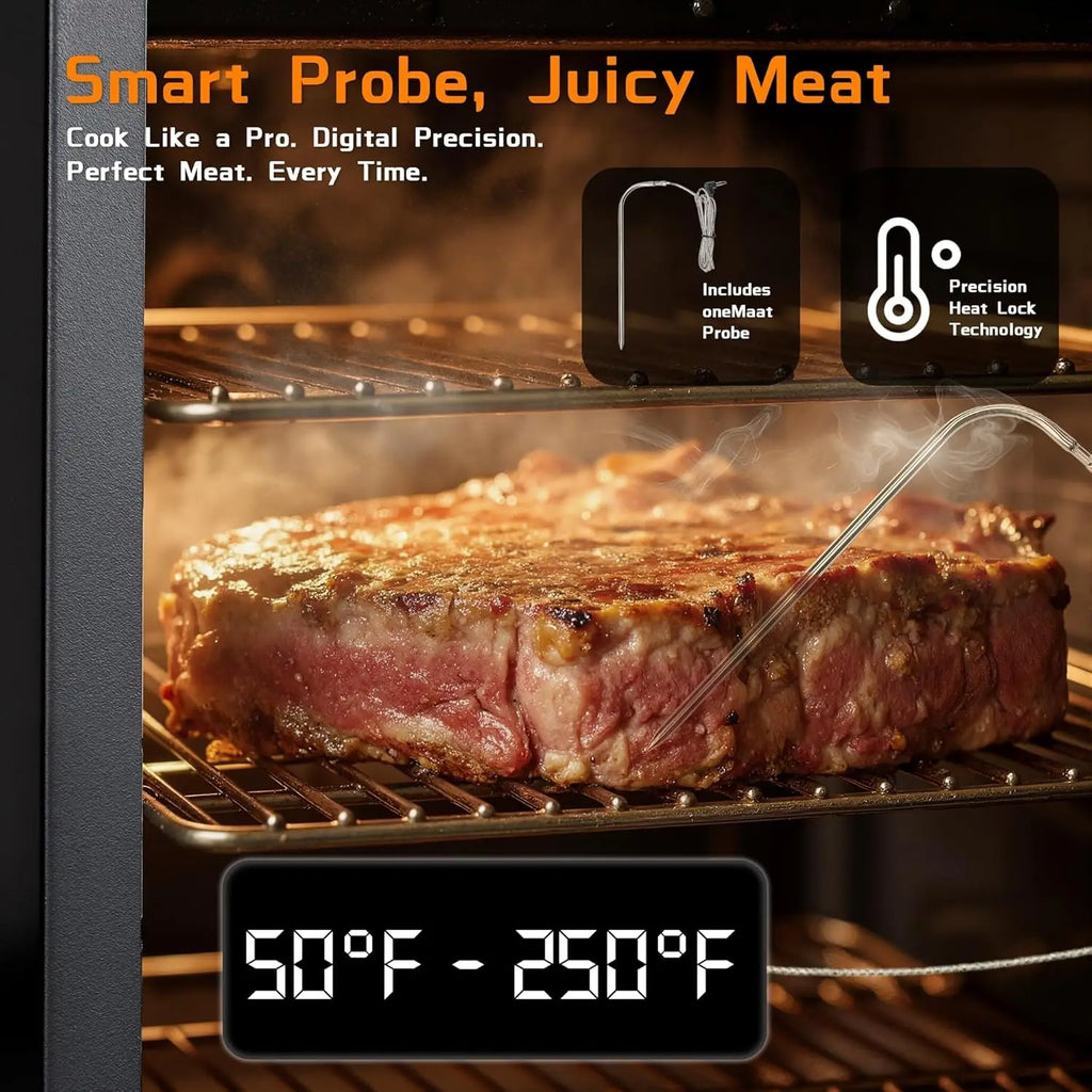 Smoker Grill, 4-Rack BBQ Electric w/ Meat Probe, Wood Chip Loader