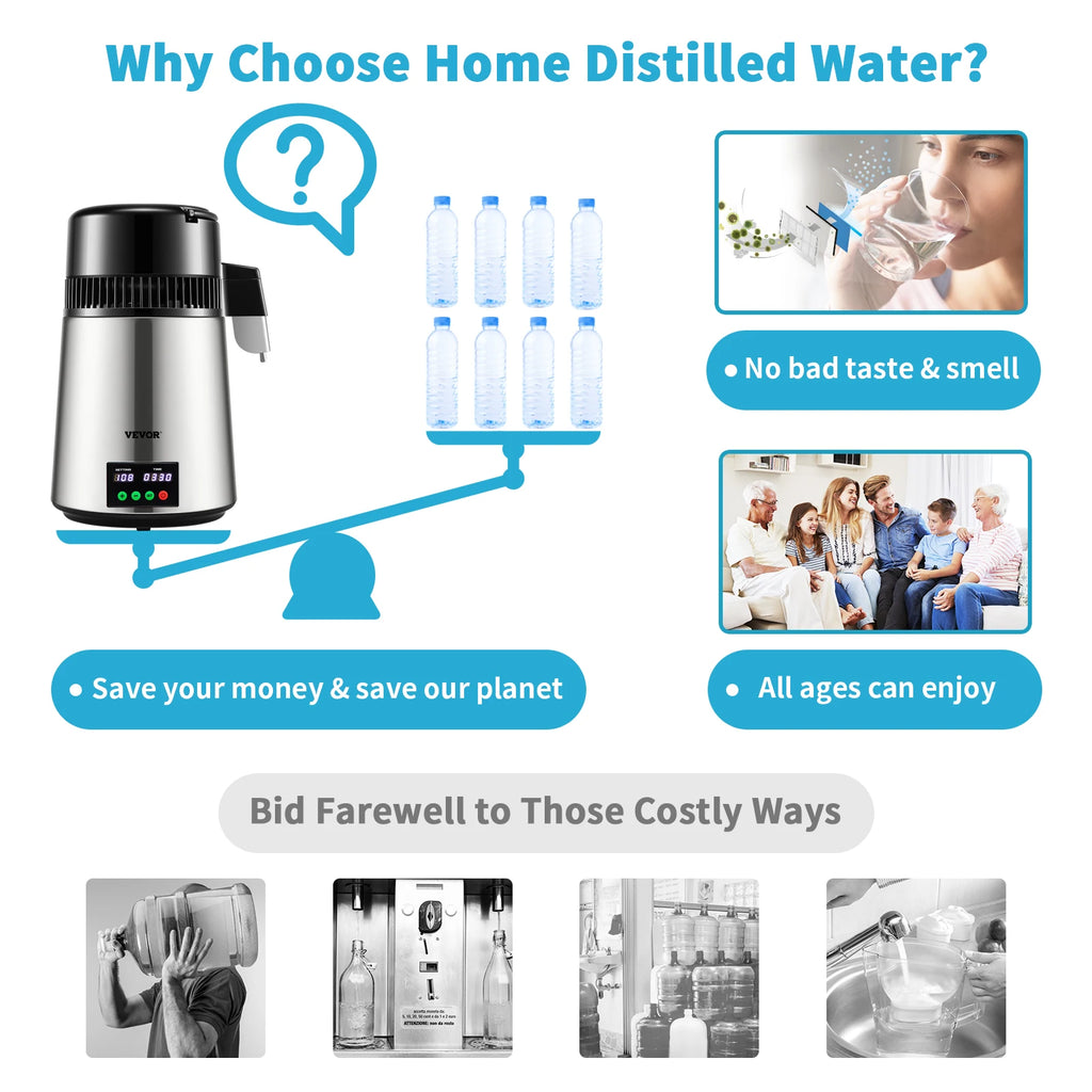 Water Distiller, 4L Filter Distilling Touch Screen