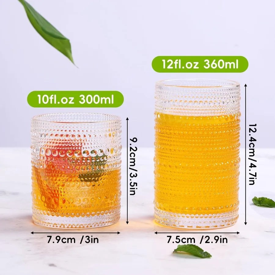 Glasses, Set of 12 12oz & 10oz Clear Embossed