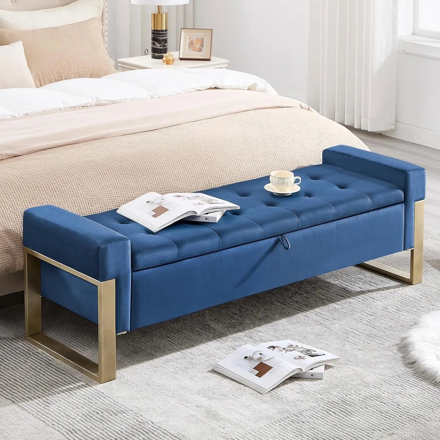 Ottoman Storage Bench, 67'' Upholstered Velvet