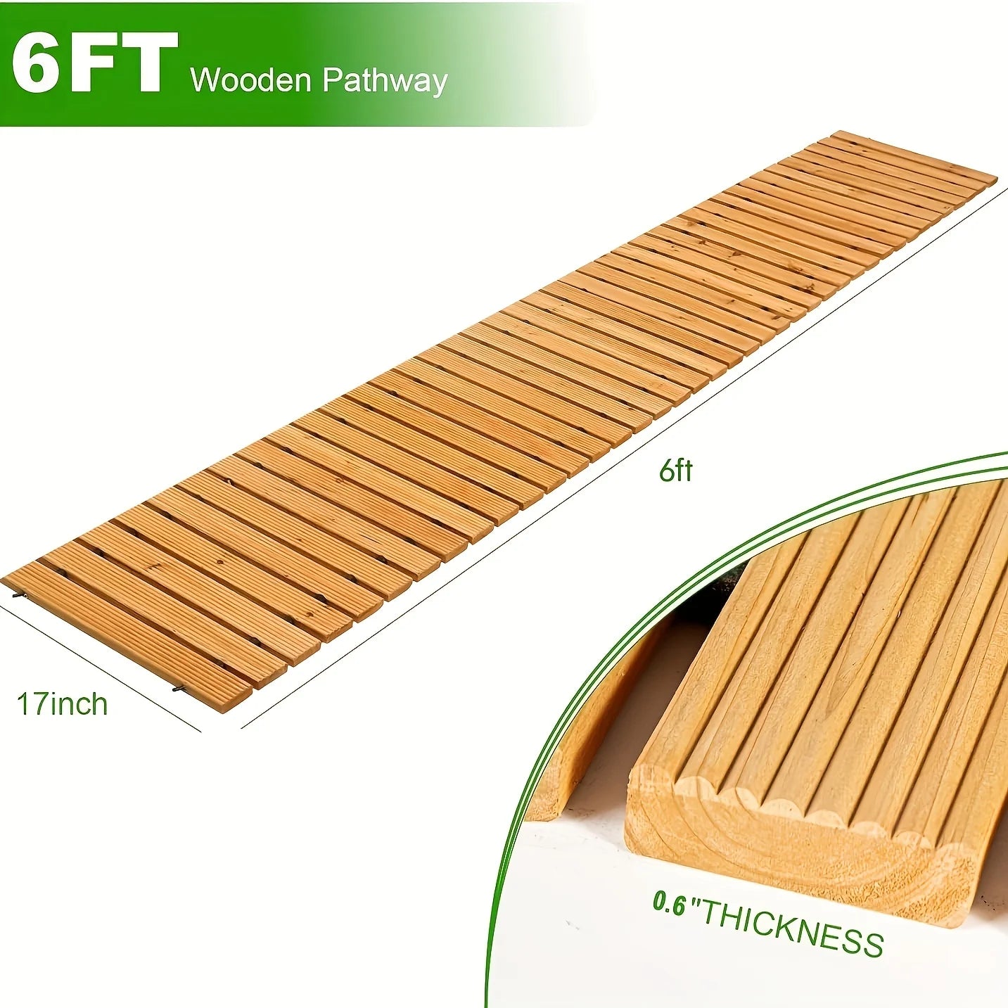 6/8/10FT Roll-Out Wooden Garden Walkway With Rust-Resistant Steel Wire And Non-Slip Texture,Pavers For Outside Walkway