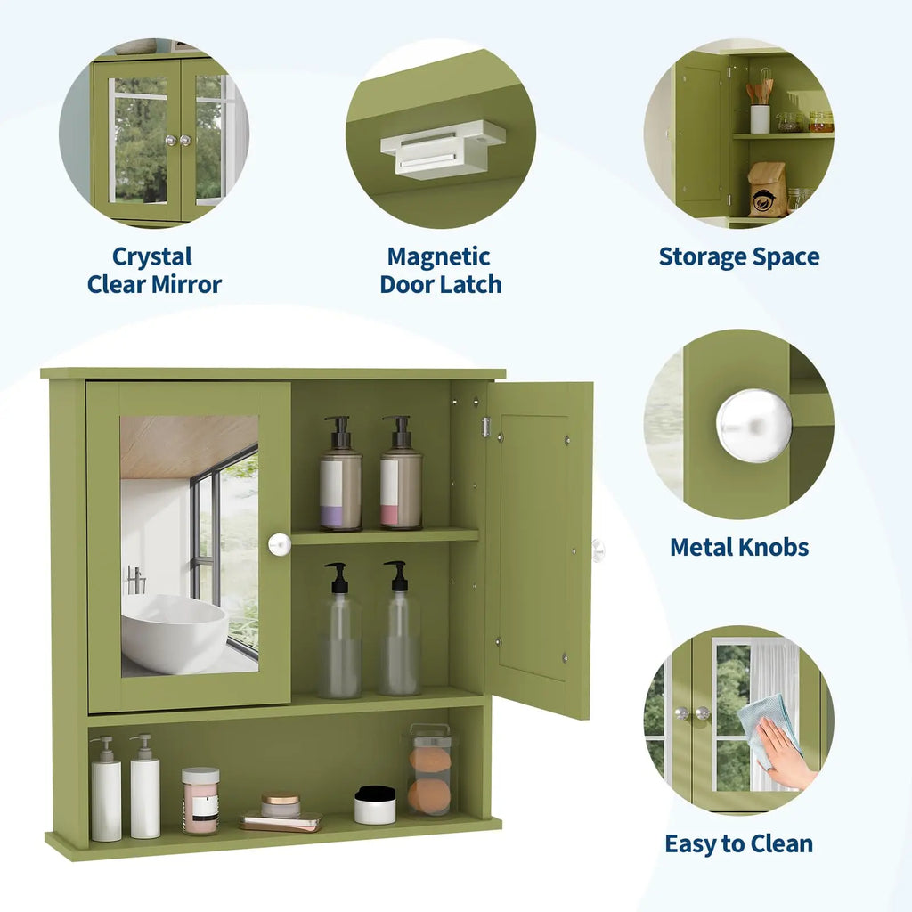 Wall Mounted Medicine Cabinet With Mirror, Adjustable Shelves, Over Toilet Storage, Rustic Modern Bathroom Kitchen Cabinet