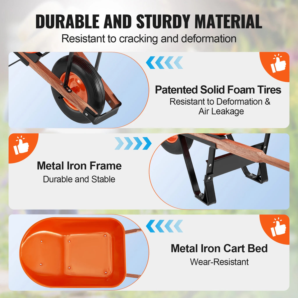 SucceBuy Wheelbarrow Cart 330lbs Capacity One Wheel Garden Dump Cart Wheel Barrow with Handle &  16"  Wide Track Wheels for Farm