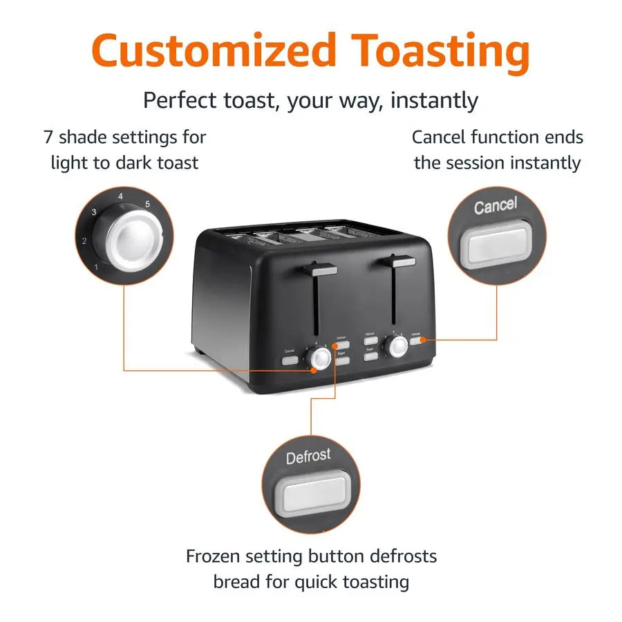 Toaster 4-Slice Extra-Wide Slots Removable Tray