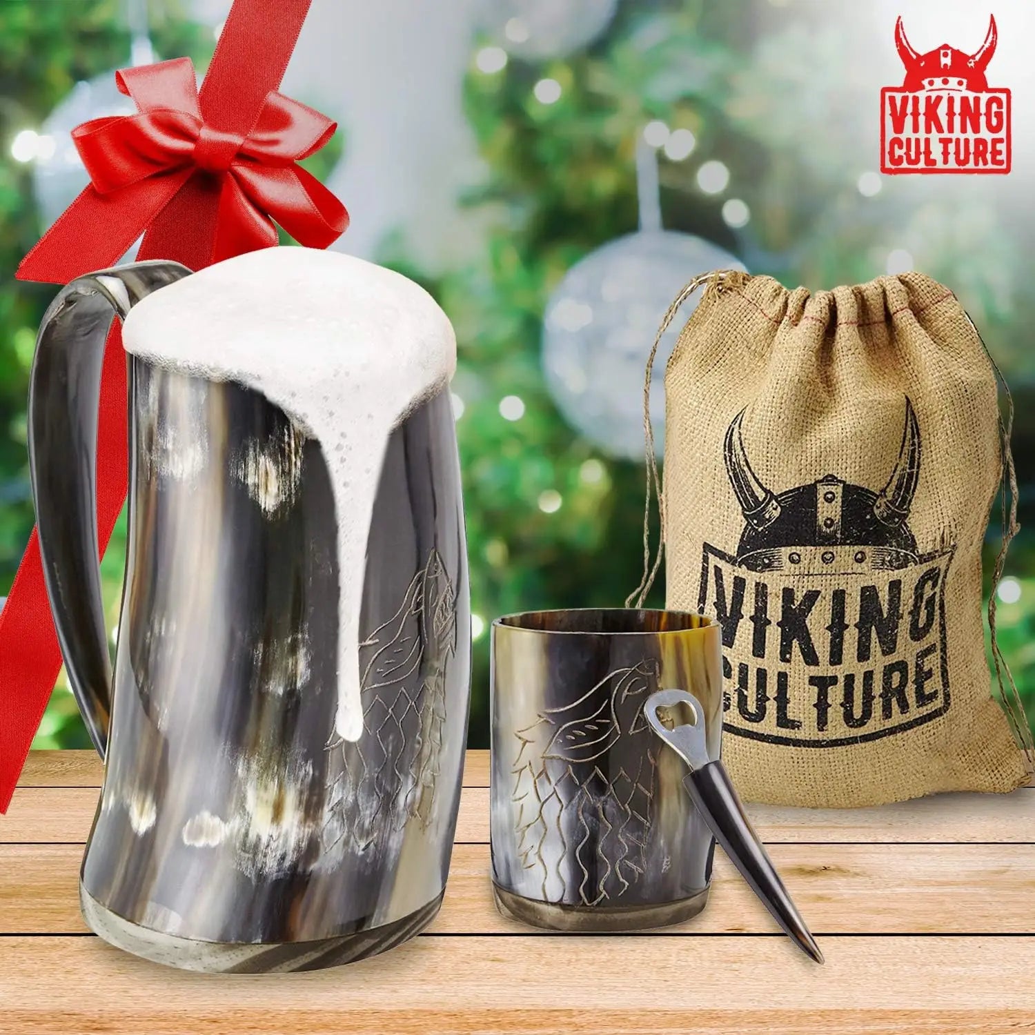 Ox Horn Tankard w/ Shot Glass, 16oz Bottle Opener & Gift Bag