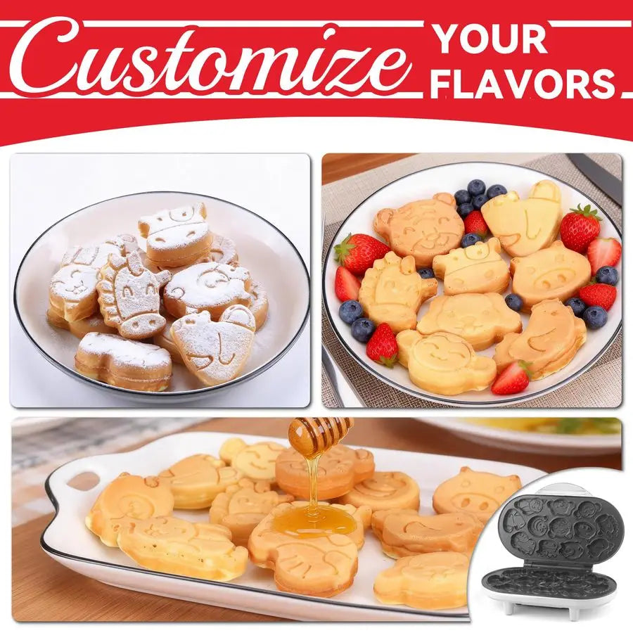 Mini Waffle Maker for Kids, Mini Pancakes Maker Machine with 12 Different Animal Pancake Molds, Small Waffle Maker Iron, Excelle