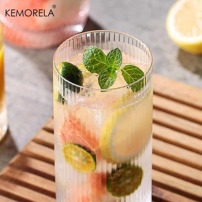 Glasses, Set of 4 Ribbed Vintage Clear Juice Cocktail Iced Coffee