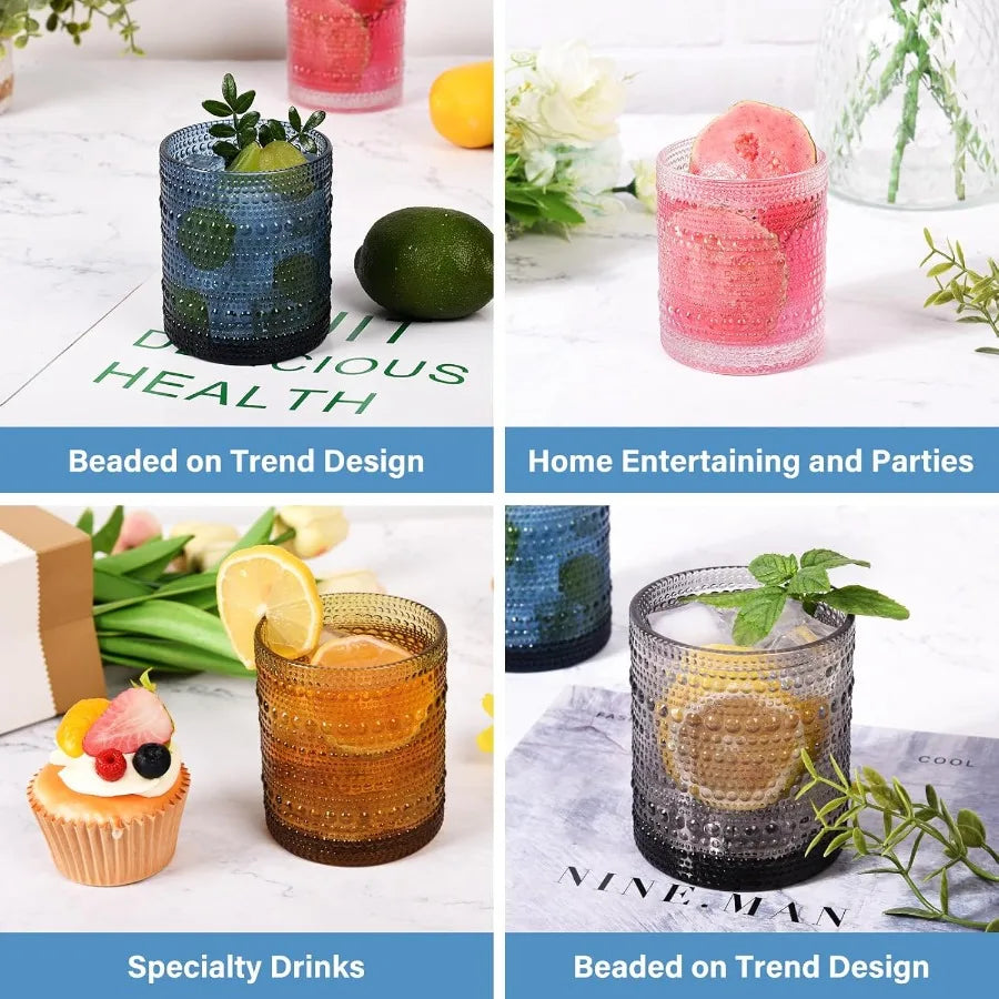 Glasses, 10 oz Water Cocktail Hobnail Set of 6 Textured