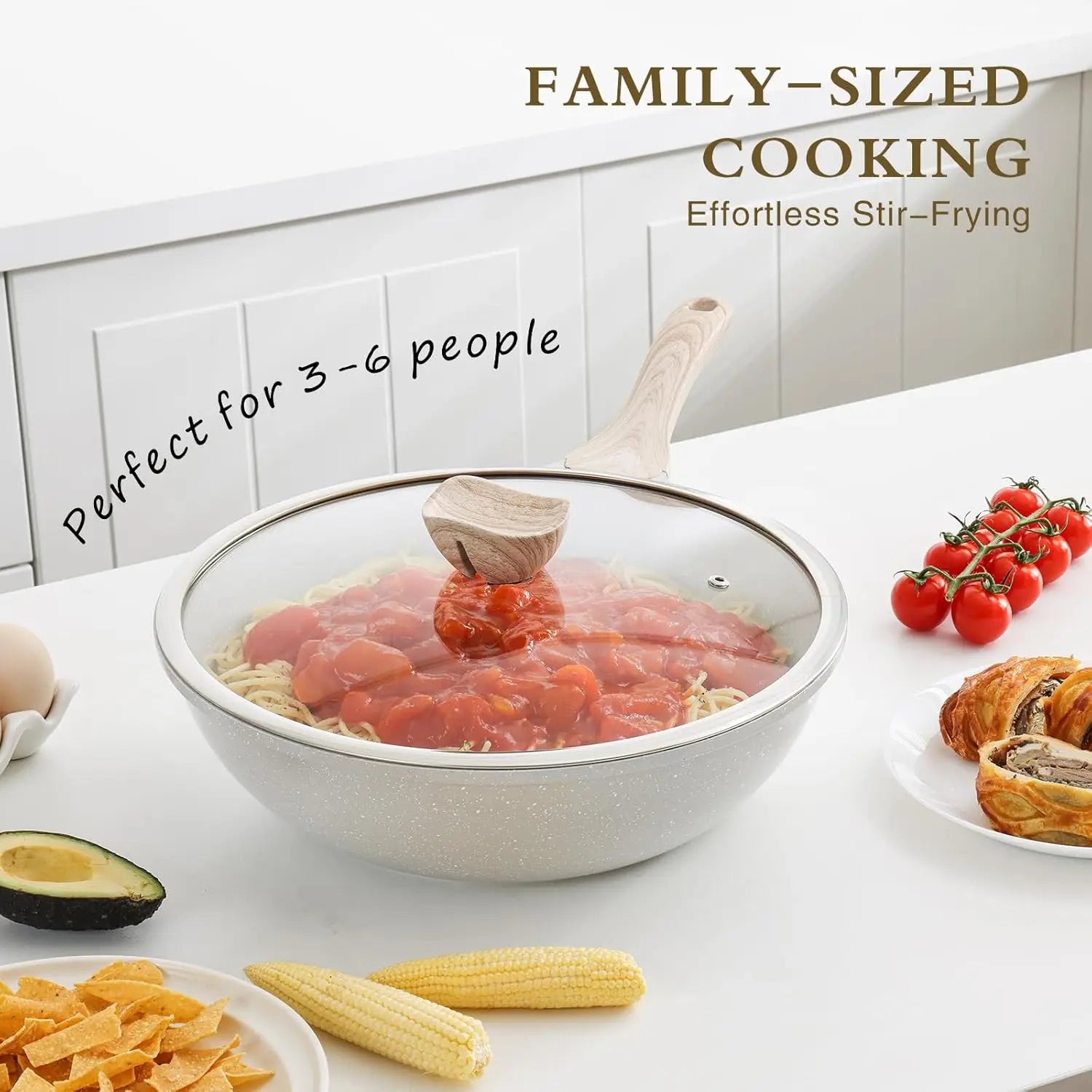 Wok w/ Lid & Utensil, 12-In Non-stick Ceramic Induction Compatible, PFOA-Free