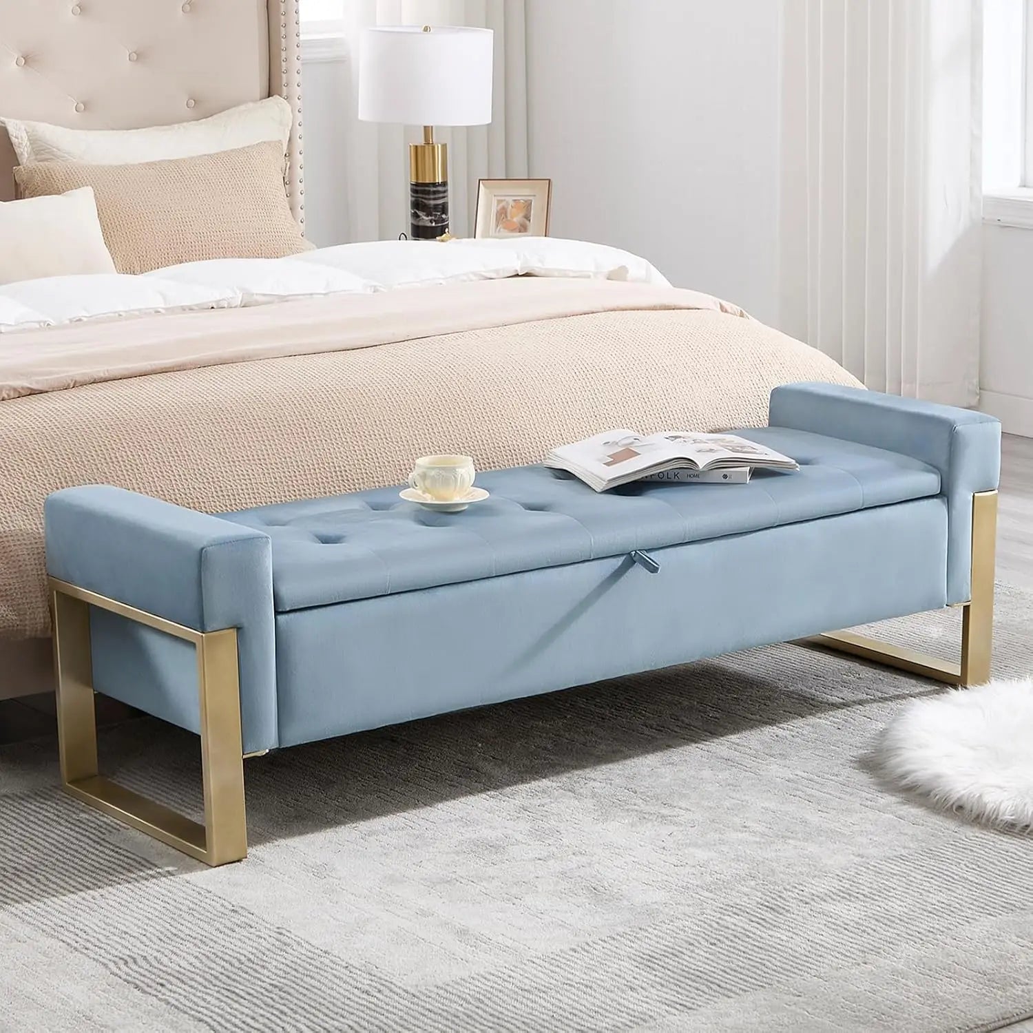 Ottoman Storage Bench, 67'' Upholstered Velvet
