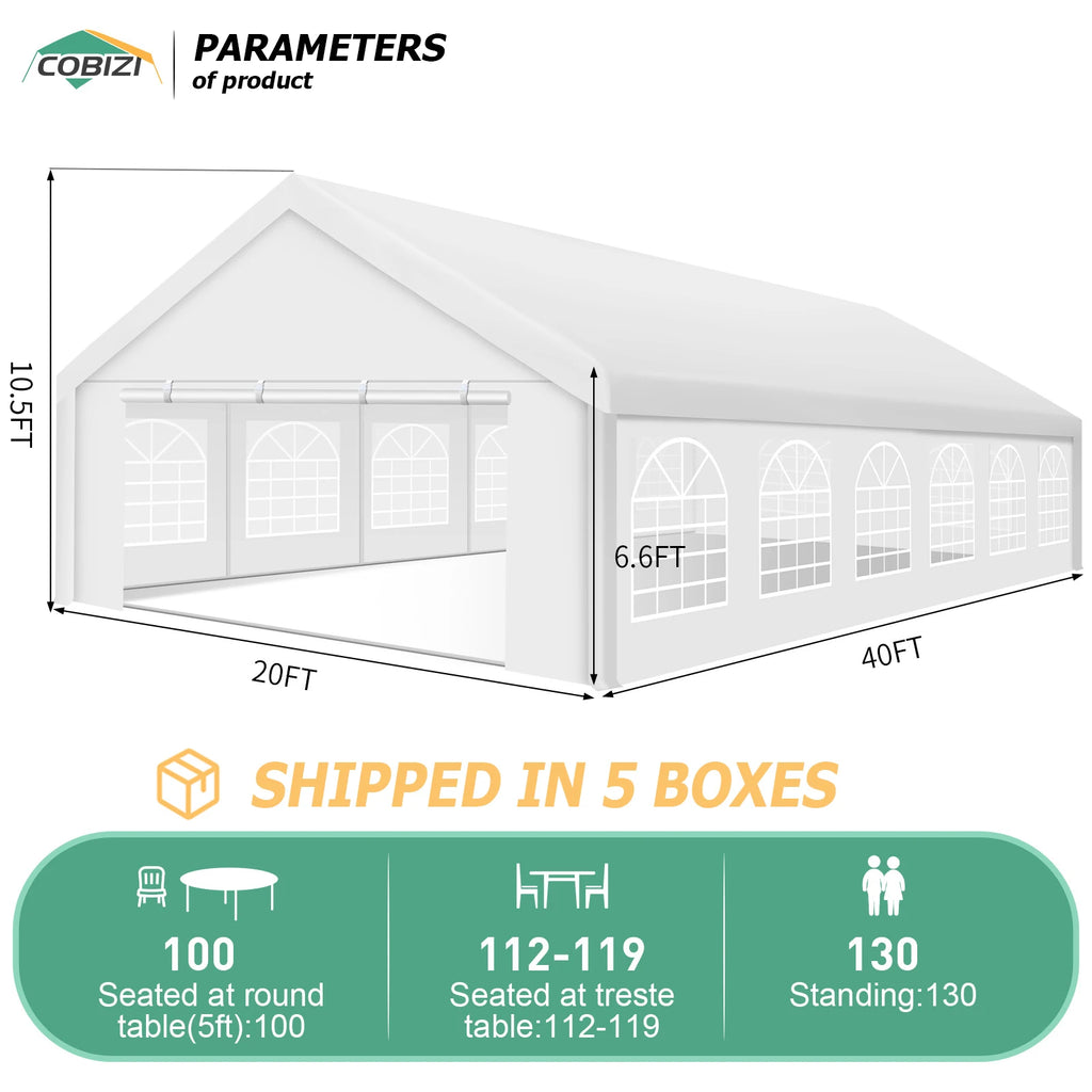 20x40FT Party Tent Heavy Duty, Wedding Tent, Event Tent for Parties, with 8 Removable Sidewalls, 20x40 Tent Carpas para Fiestas