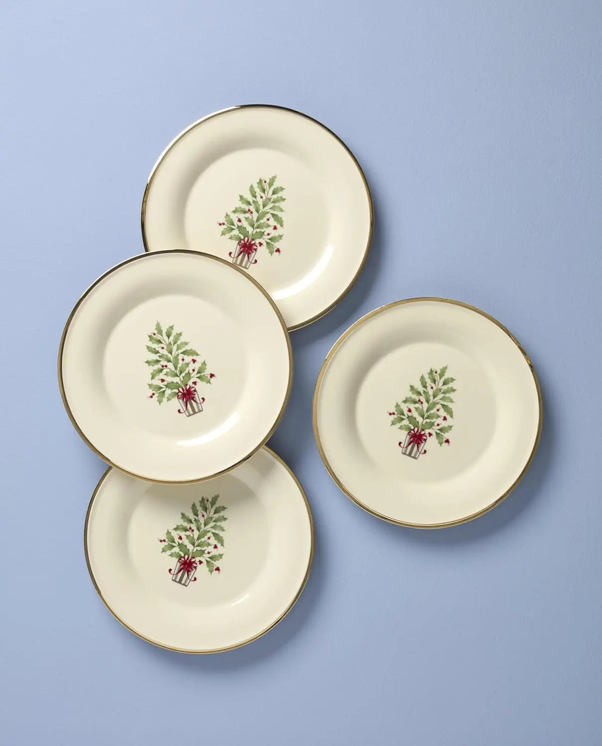 Holiday Tree Accent Plates, Service for 4, Christmas Dishes Dinnerware Set