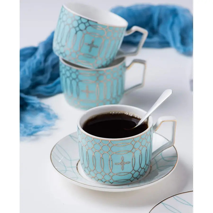 Cups & Saucers, Porcelain Set of 4 Mint Green Gift