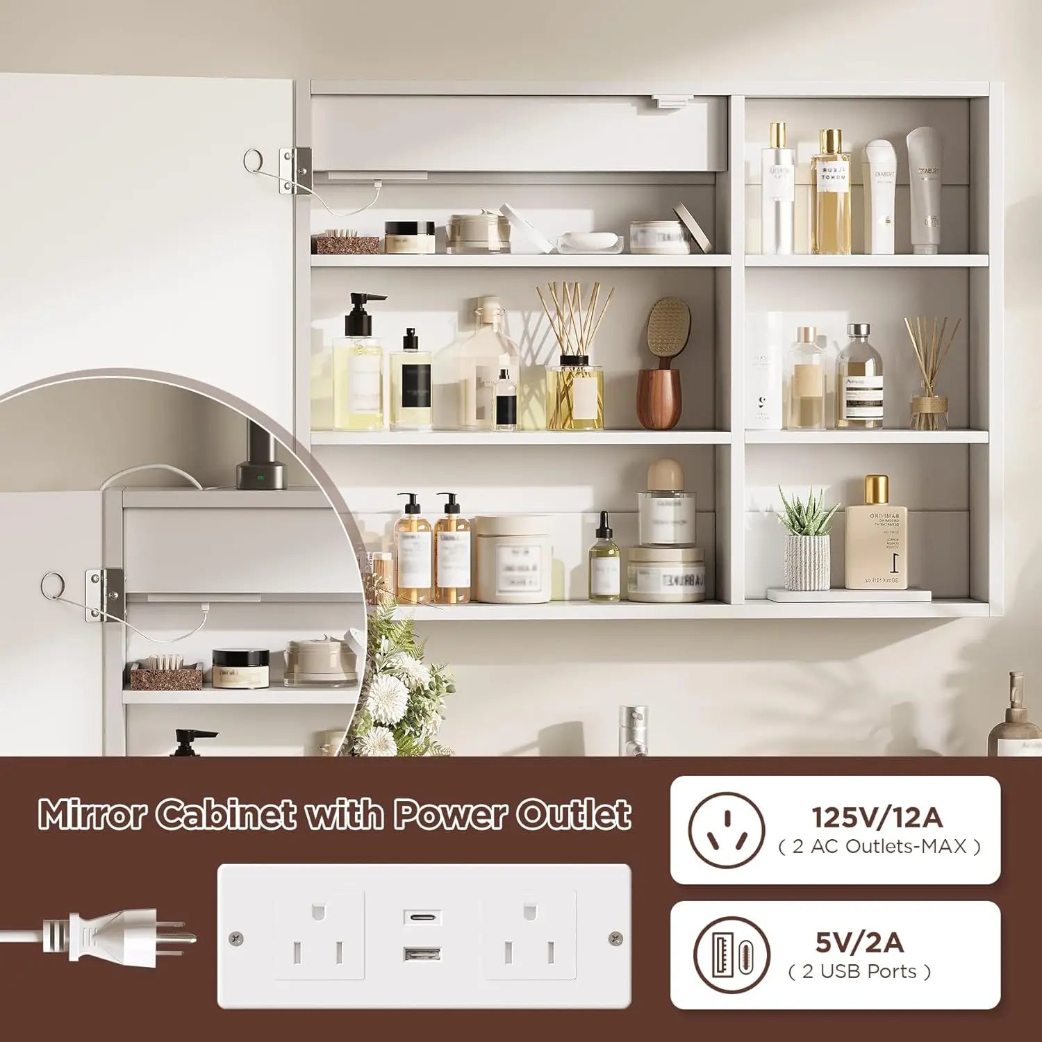 32" W x 24" H Bathroom Wall Mounted Medicine Storage Cabinet, Medicine Cabinet Mirror with Lights & Storage, Customized