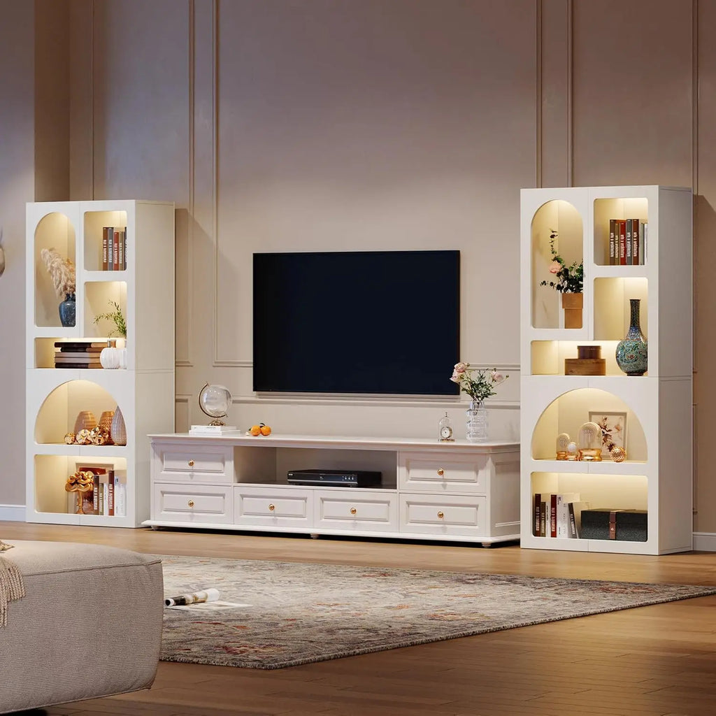 70.87" Tall Geometric Bookshelf, White Arched Bookcase with 5 Irregular Storage Shelves,Free-Standing for Living Room, Bedroom