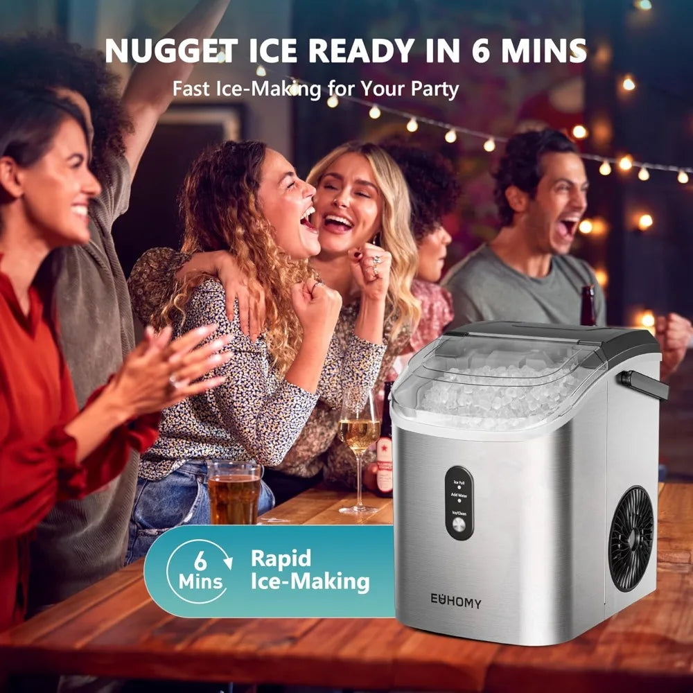 Nugget Ice Maker Countertop with Handle, Ready in 6 Mins, 34lbs Per Day, Removable Top Cover, Auto-Cleaning