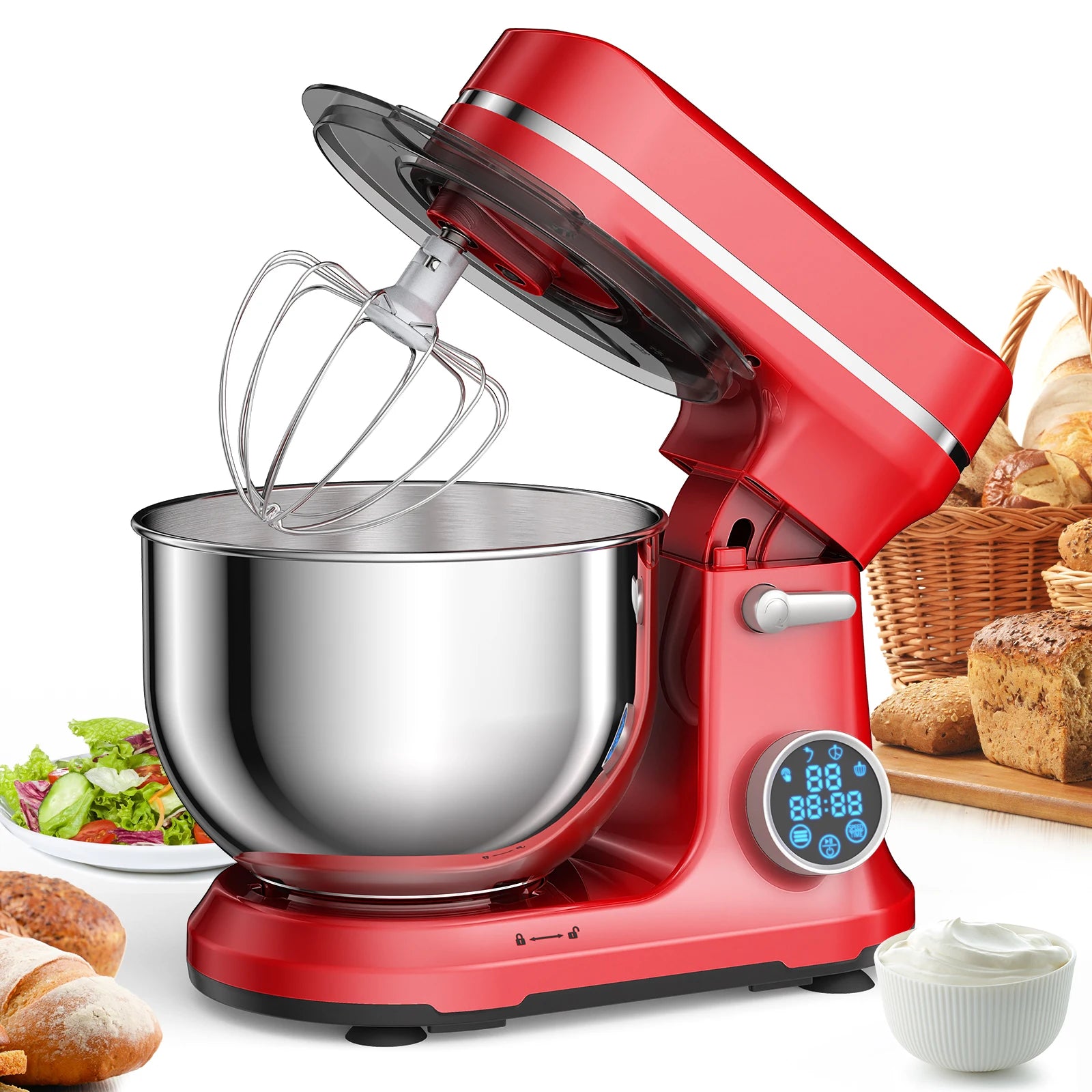 Mixer w/ Stand, 11-Speeds LED Dough Hook, Whisk
