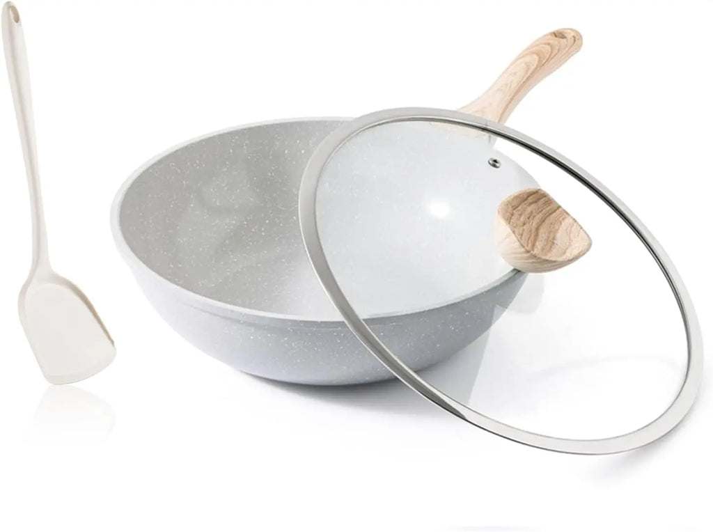 Wok w/ Glass Lid & Utensil, 12-In Non-stick Ceramic Induction Compatible