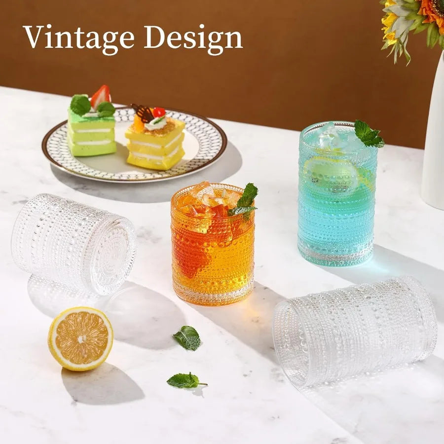 Glasses, Set of 12 12oz & 10oz Clear Embossed
