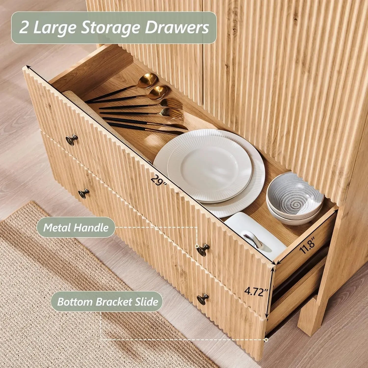 Pantry Cabinet, 71" Tall w/ 2 Drawers, Freestanding