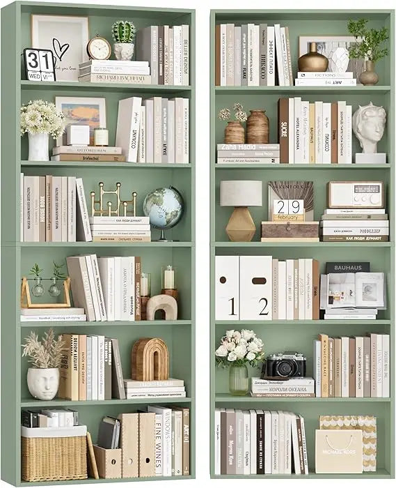 FOTOSOK 70.8 Tall Bookcase Shelf, 6 Tier Wide Bookshelf with Storage, Billy Bookcase Set of 2, Large Bookshelf for Living Room,