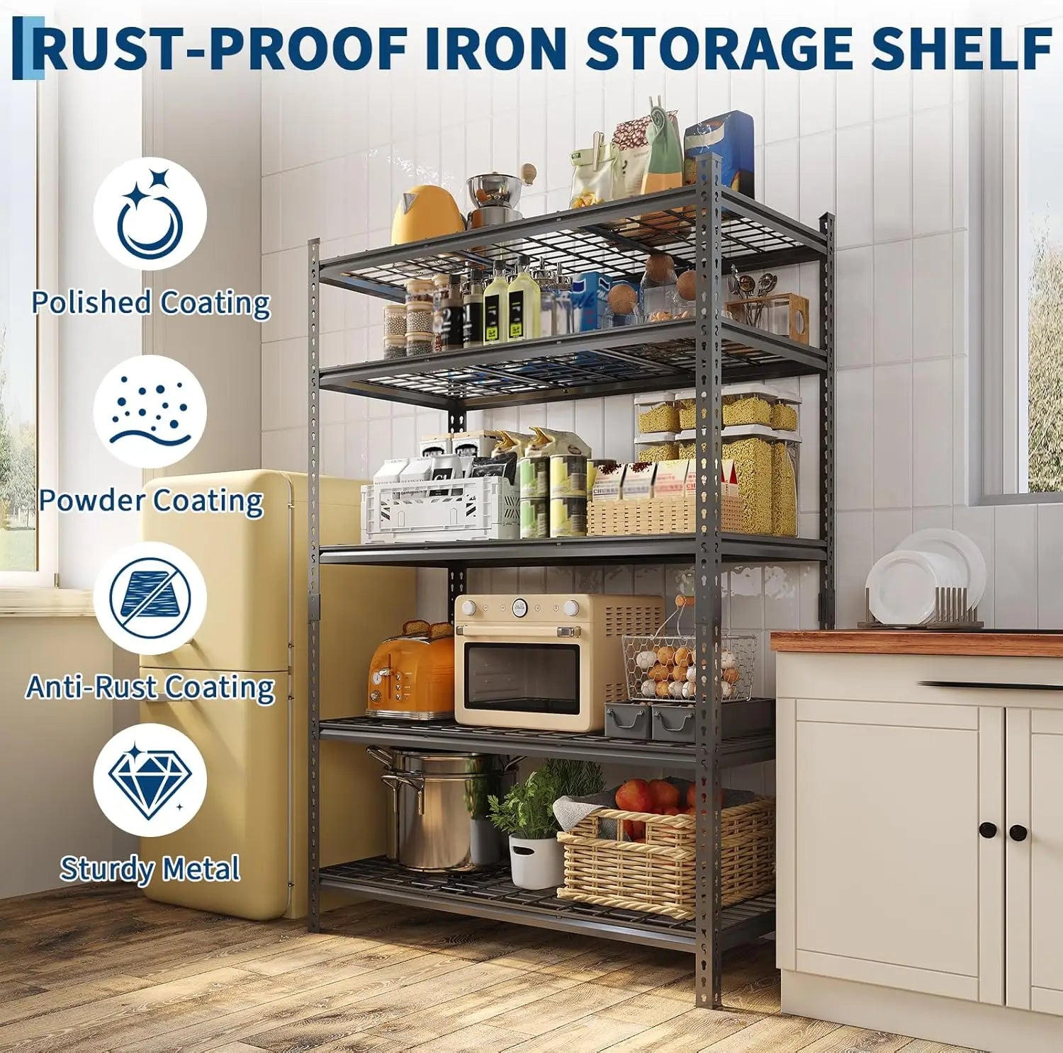 Garage Shelving - 2200 LBS Extremely Sturdy, Adjustable Metal Shelving, Heavy Duty 5 Tier Storage Shelves for Warehouse Workshop