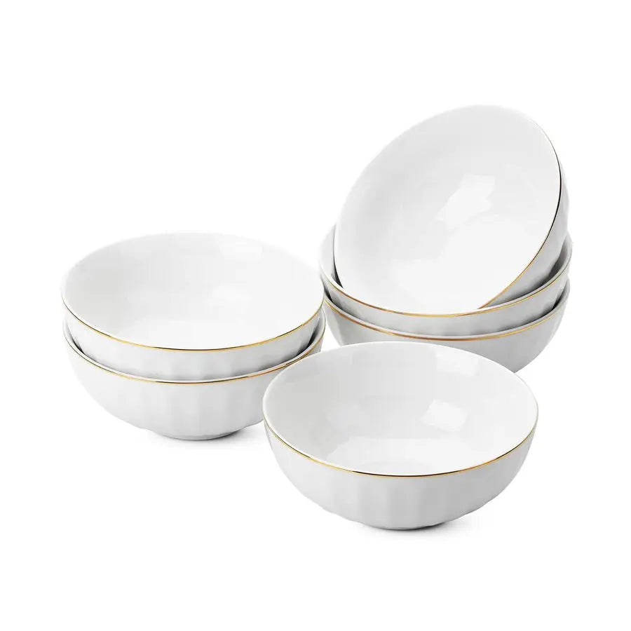 Bowls w/ Gold Trim, Set of 6, White Porcelain