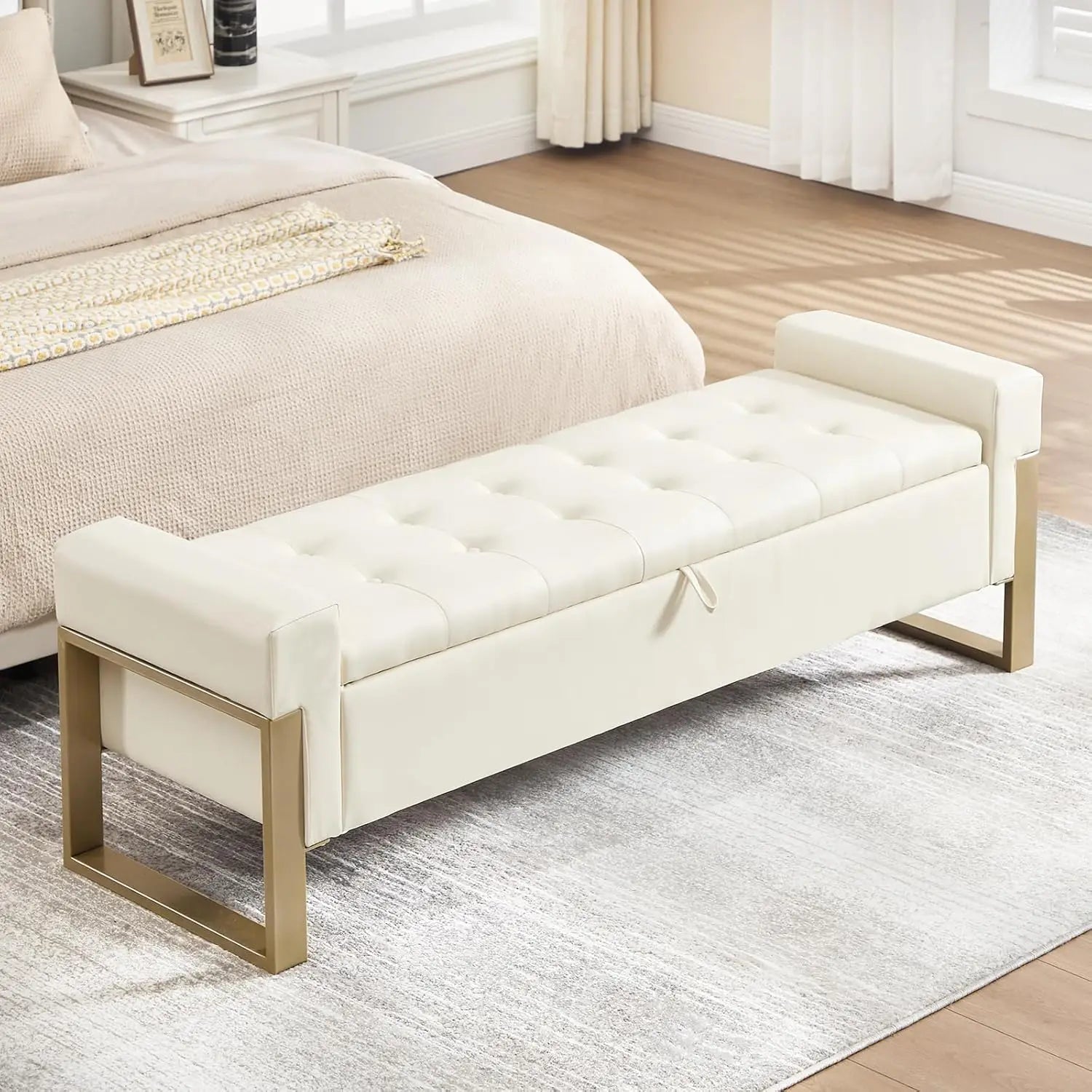 Ottoman Storage Bench, 67'' Upholstered Velvet