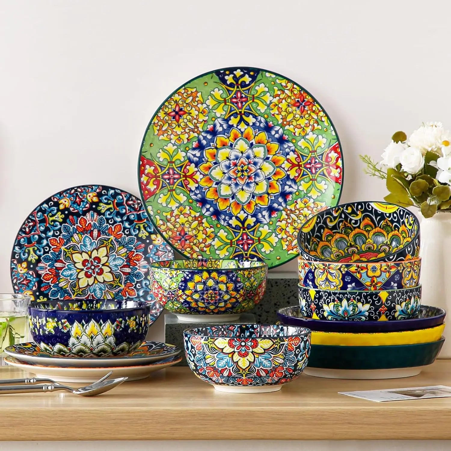 Bowls, Set of 6 Bohemian Colorful Ceramic