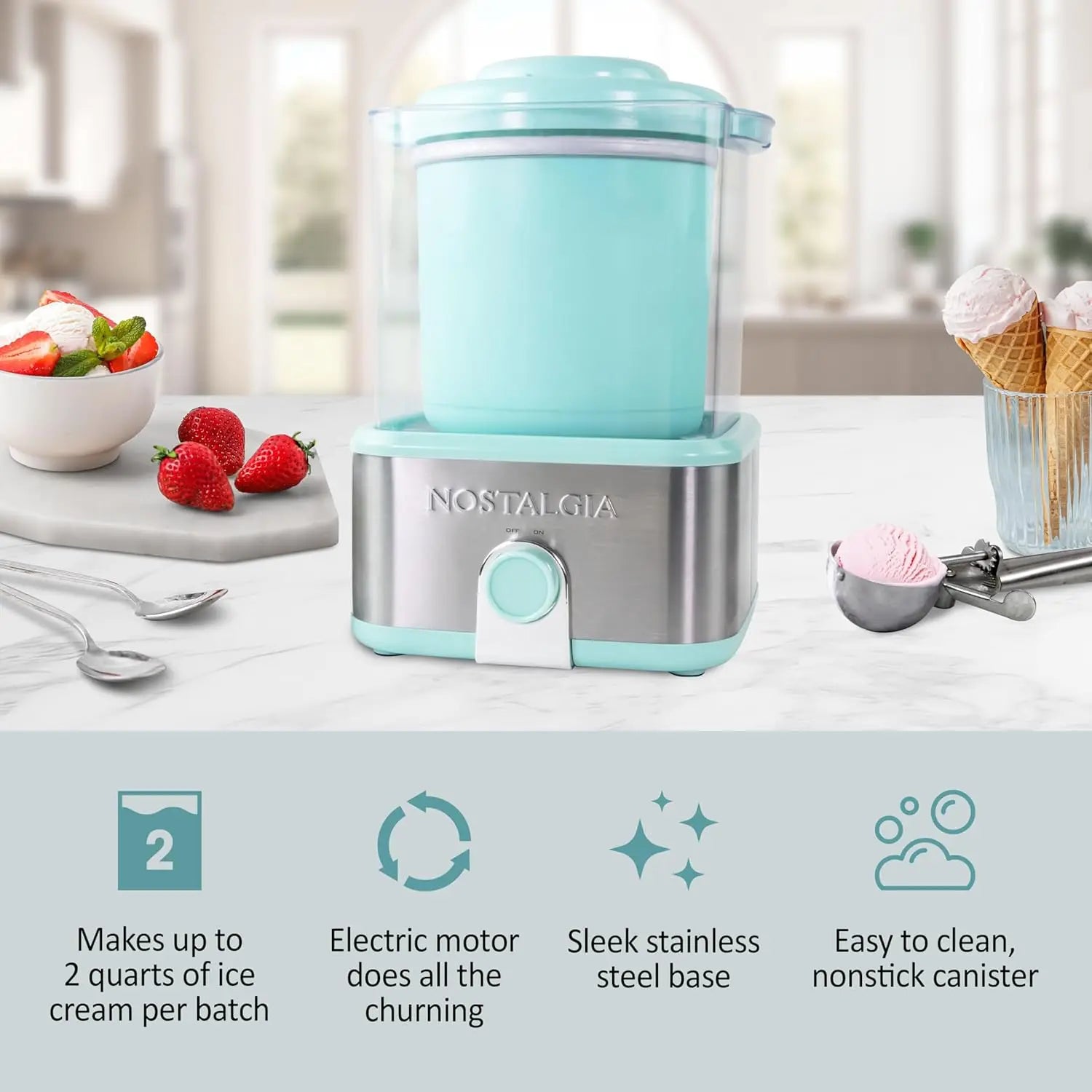 Electric Ice Cream Maker, 2-Qt, Sorbet, Soft Serve, Frozen Yogurt