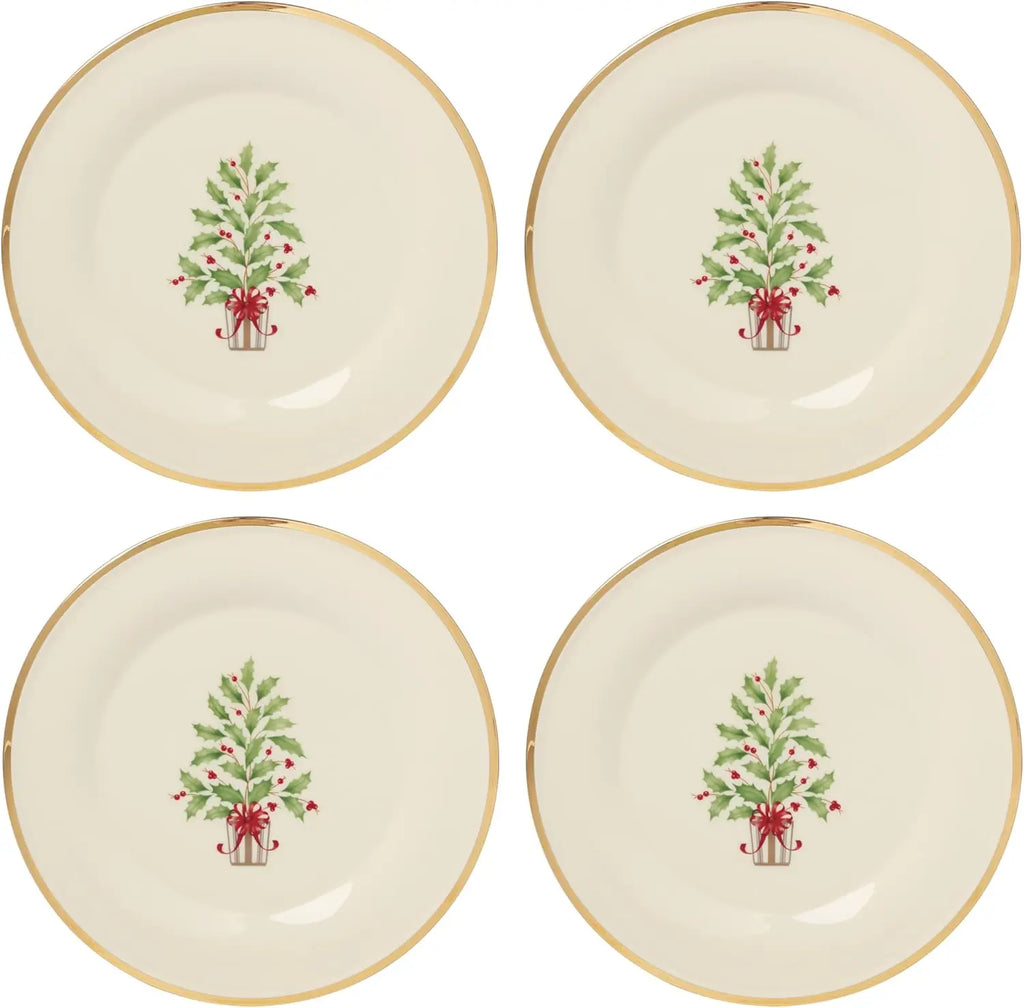 Holiday Tree Accent Plates, Service for 4, Christmas Dishes Dinnerware Set