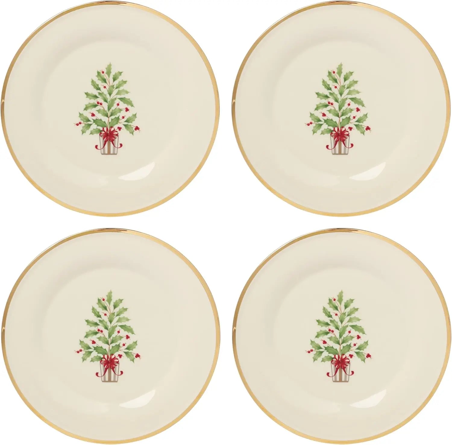 Holiday Tree Accent Plates, Service for 4, Christmas Dishes Dinnerware Set