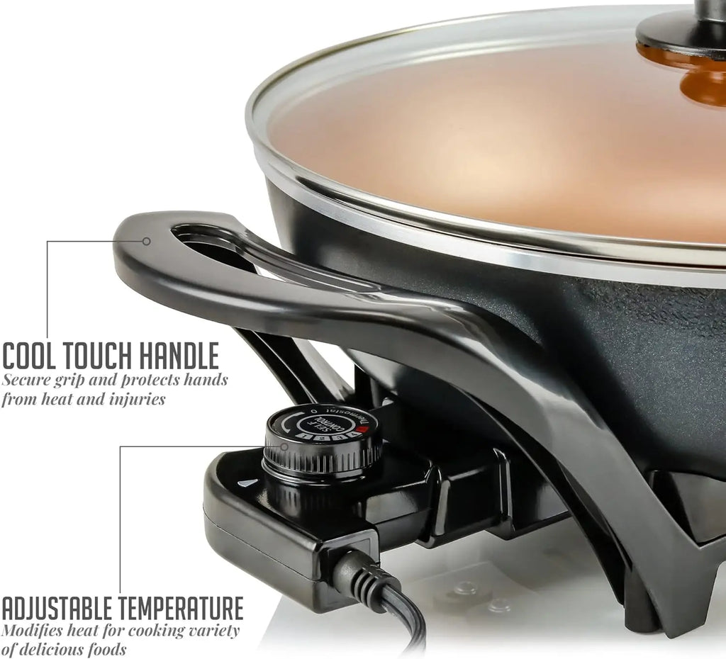 Wok w/ Glass Lid, Electric 13-In Nonstick