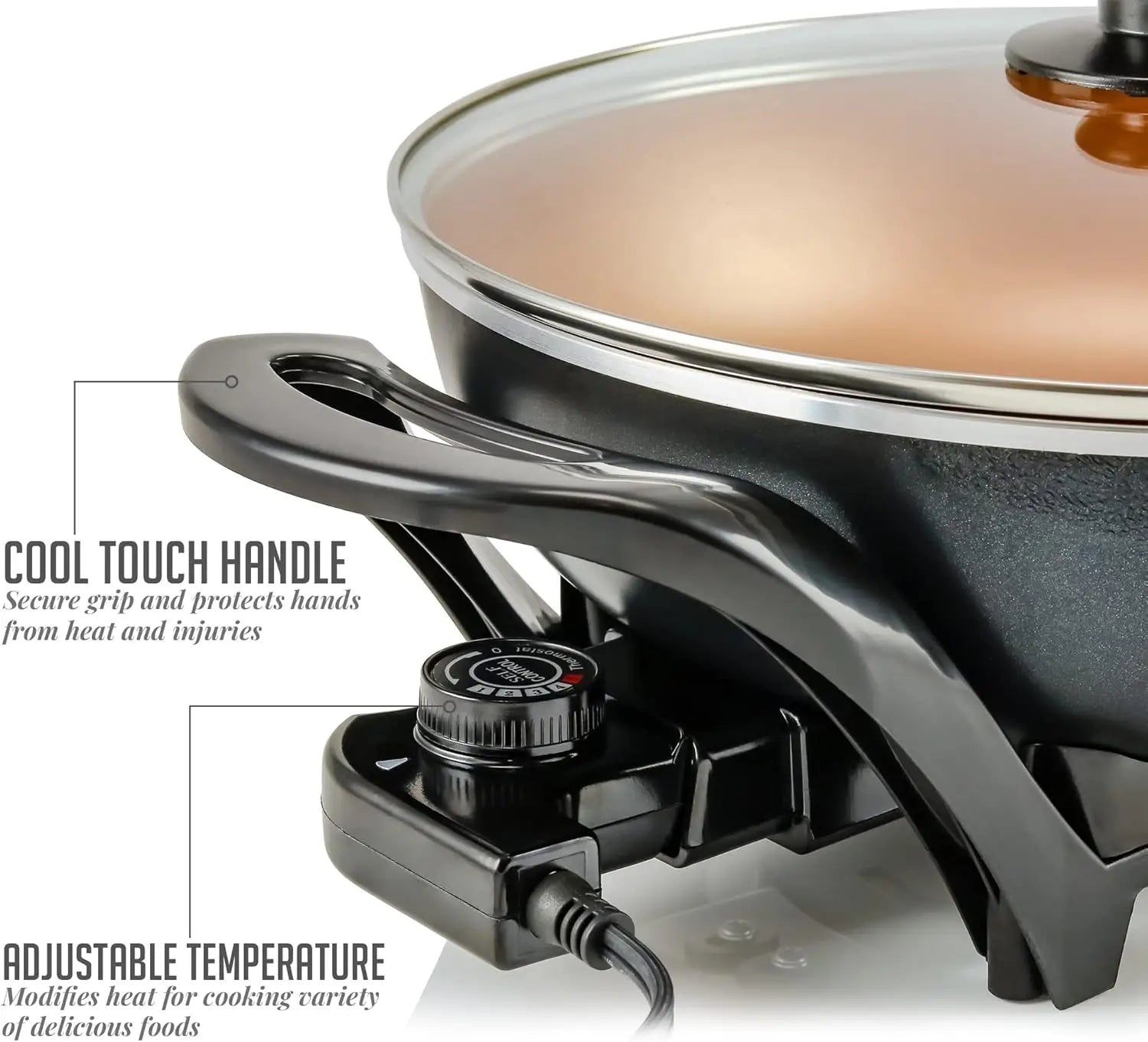 Wok w/ Glass Lid, Electric 13-In Nonstick