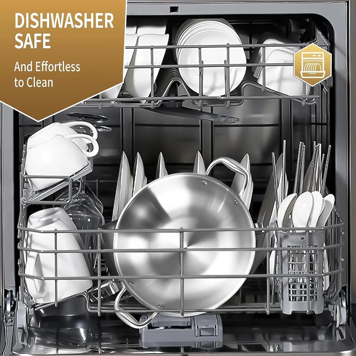 Wok w/ Glass Lid, 13-In Stainless Steel 5.5 Qt Induction Pot, Dishwasher & Oven Safe