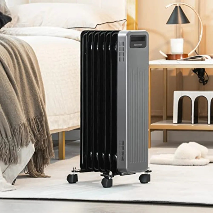 Heater, Electric Oil-Filled Radiator 1500W w/ Wheels