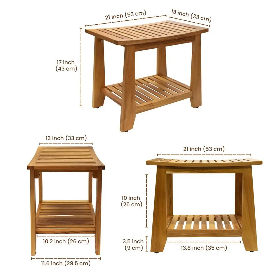 Shower Bench Stool, 21 Waterproof Wood Spa Bath Bench with Storage Shelf, NonSlip Solid Teak Shower Seat Chair for Bathroom Ins