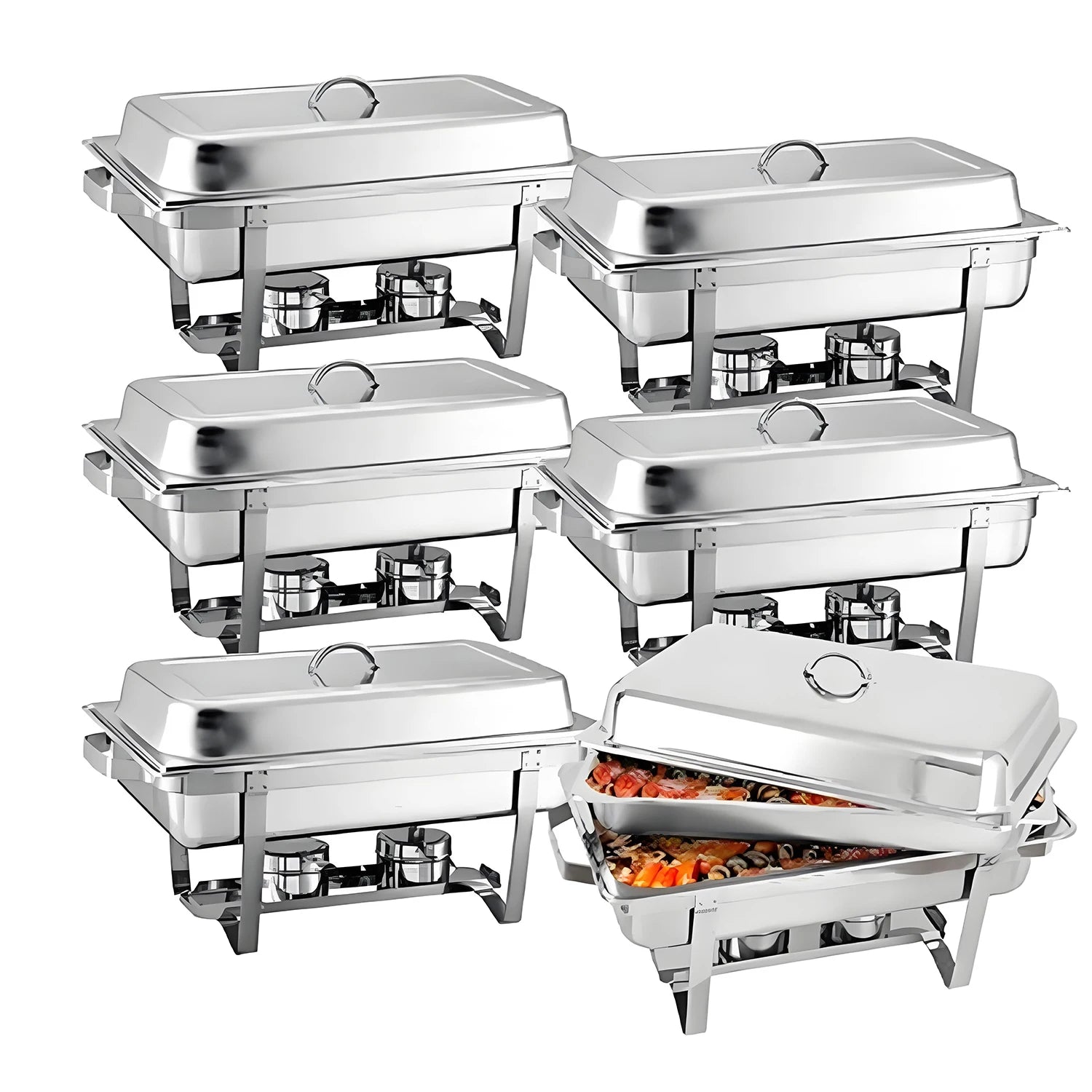 Warmounts 8QT 2/4/6/8 Pack Grid Pans Rectangle Chafing Dish Food-Grade Stainless Steel Catering Buffet Food Meal Plates