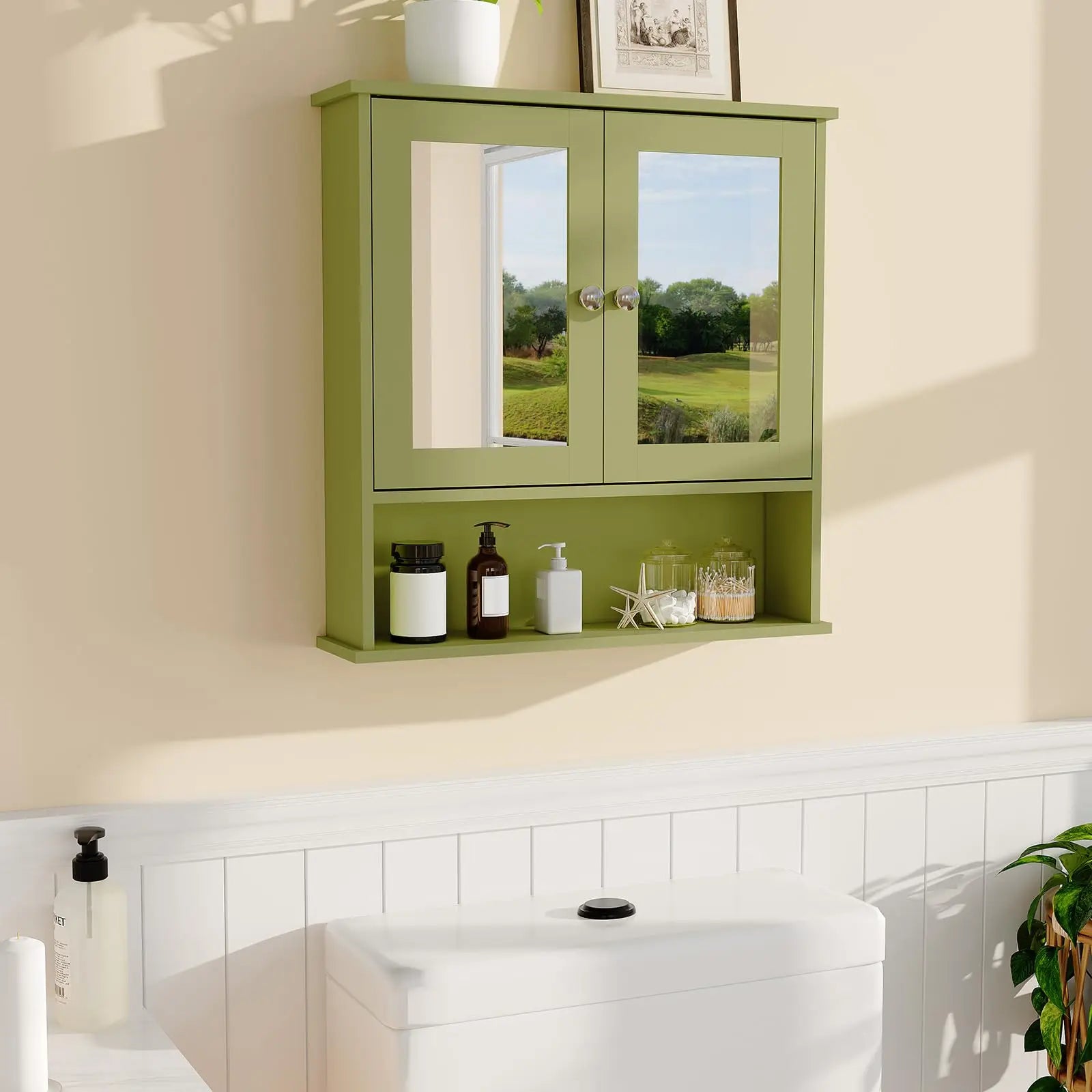 Wall Mounted Medicine Cabinet With Mirror, Adjustable Shelves, Over Toilet Storage, Rustic Modern Bathroom Kitchen Cabinet