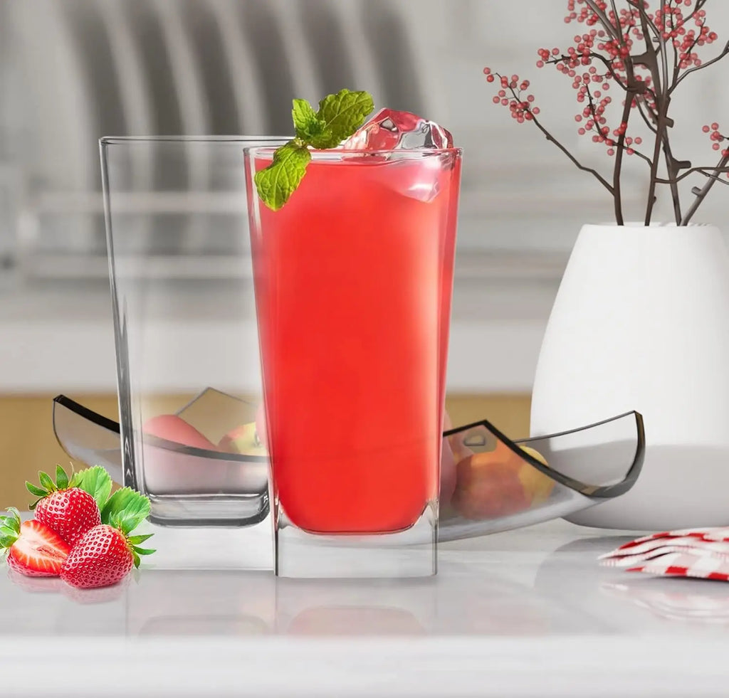 Glasses w/ Stainless Straws, Set of 4 Lead-Free Crystal Highball
