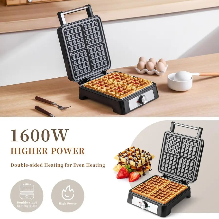 Belgian Waffle Maker, 4 Nonstick