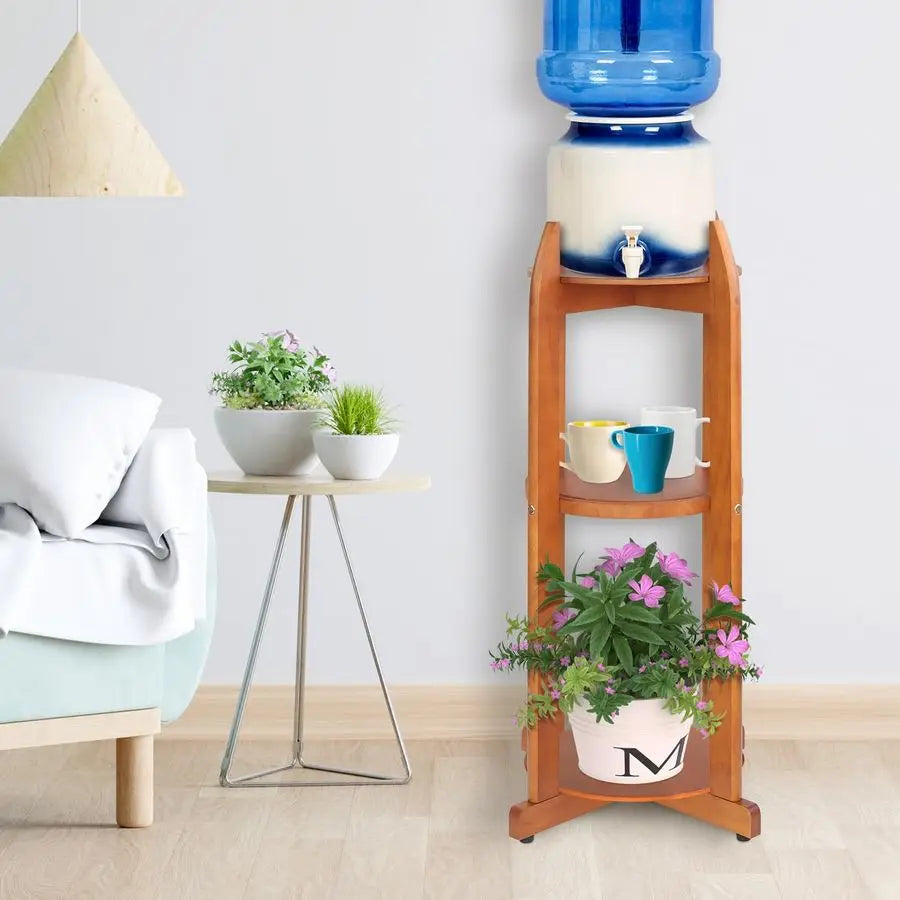 Water Dispenser Ceramic Wood Floor Stand, 5-Gal