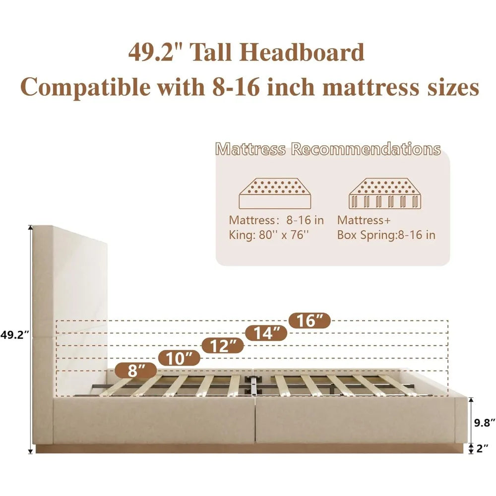 King Size Platform Bed Frame with Headboard, Velvet Grounded Bed with Wood Slats, Heavy Duty Mattress Foundation.