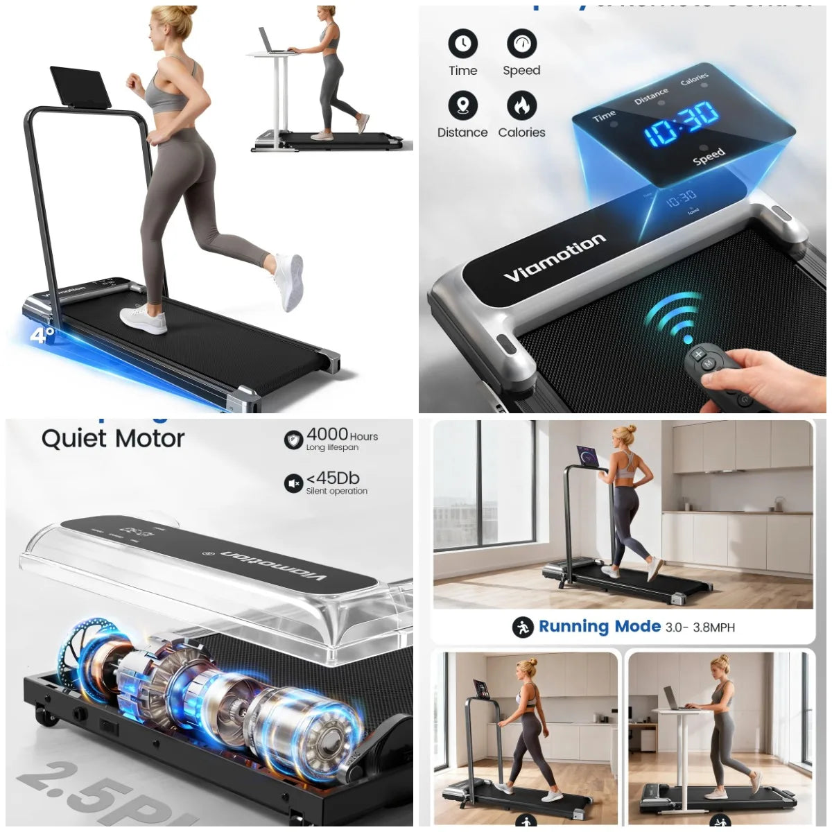 Walking Pad Treadmill with Handle Bar and Adjustable Incline, Compact Portable Treadmills for Home