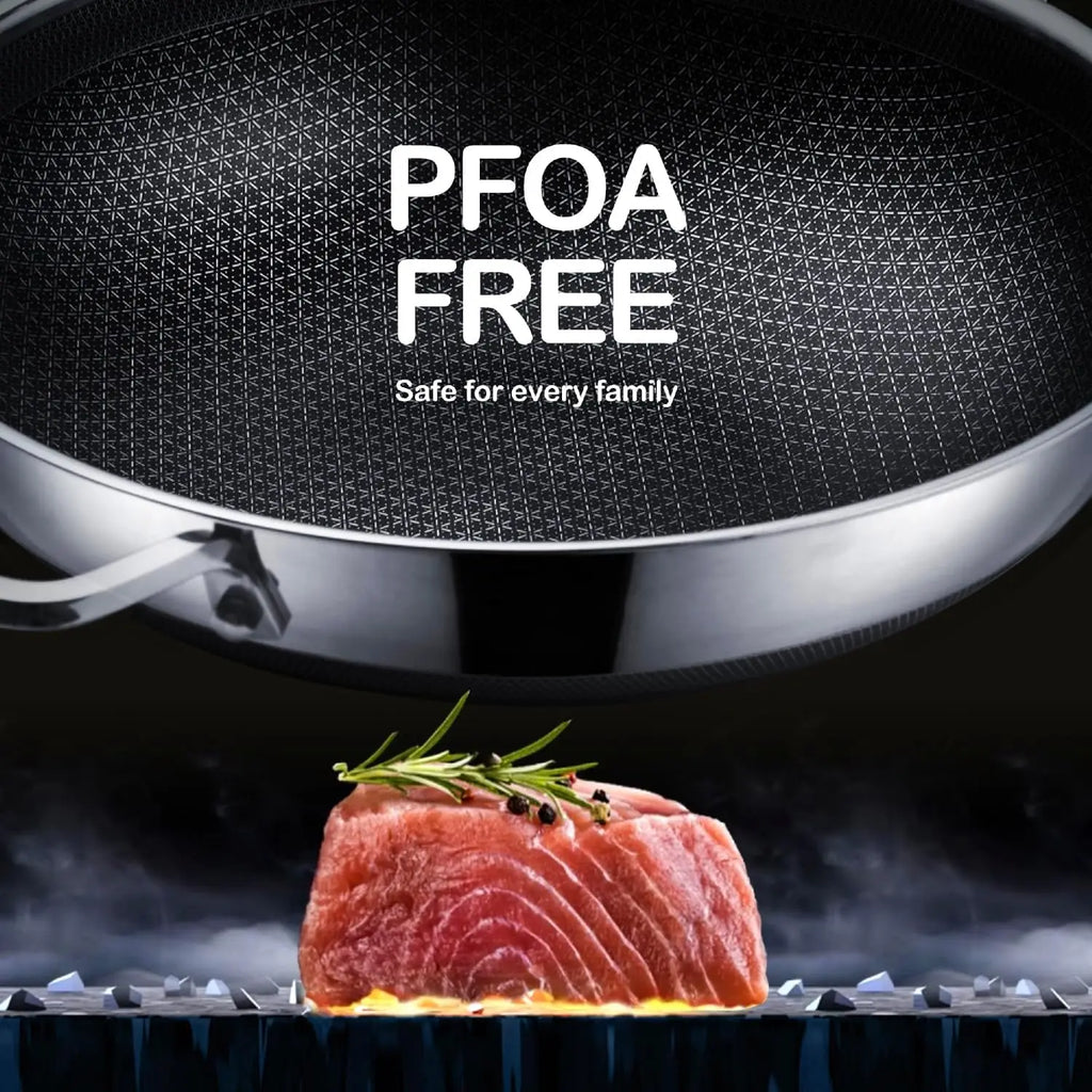 Wok Pan w/ Glass Lid, Non-stick 12 In Stainless Steel Induction Oven Safe Dishwasher Safe