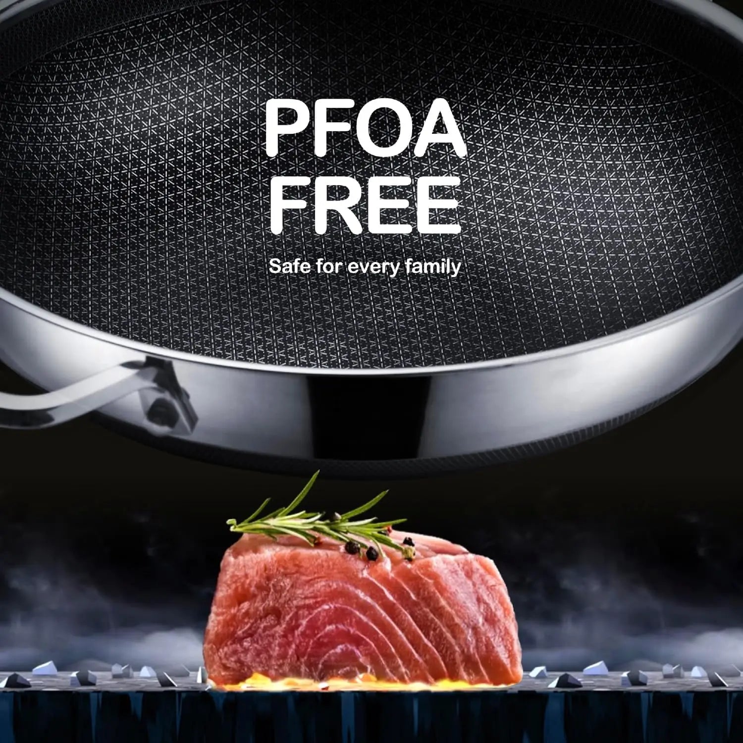 Wok Pan w/ Glass Lid, Non-stick 12 In Stainless Steel Induction Oven Safe Dishwasher Safe