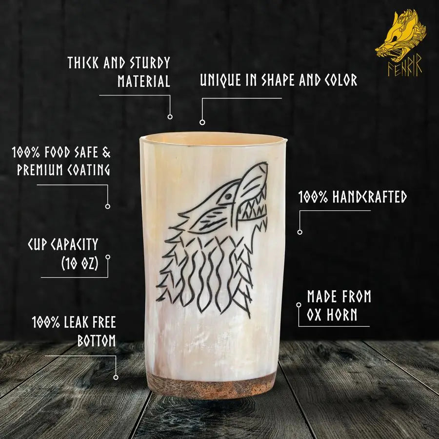 Viking Drinking Horn Mug Set of 5 Gifts for Men, Dad, Husband Unique Viking Gift Natural Ox Horn Cup with Thor Bottle Opener For