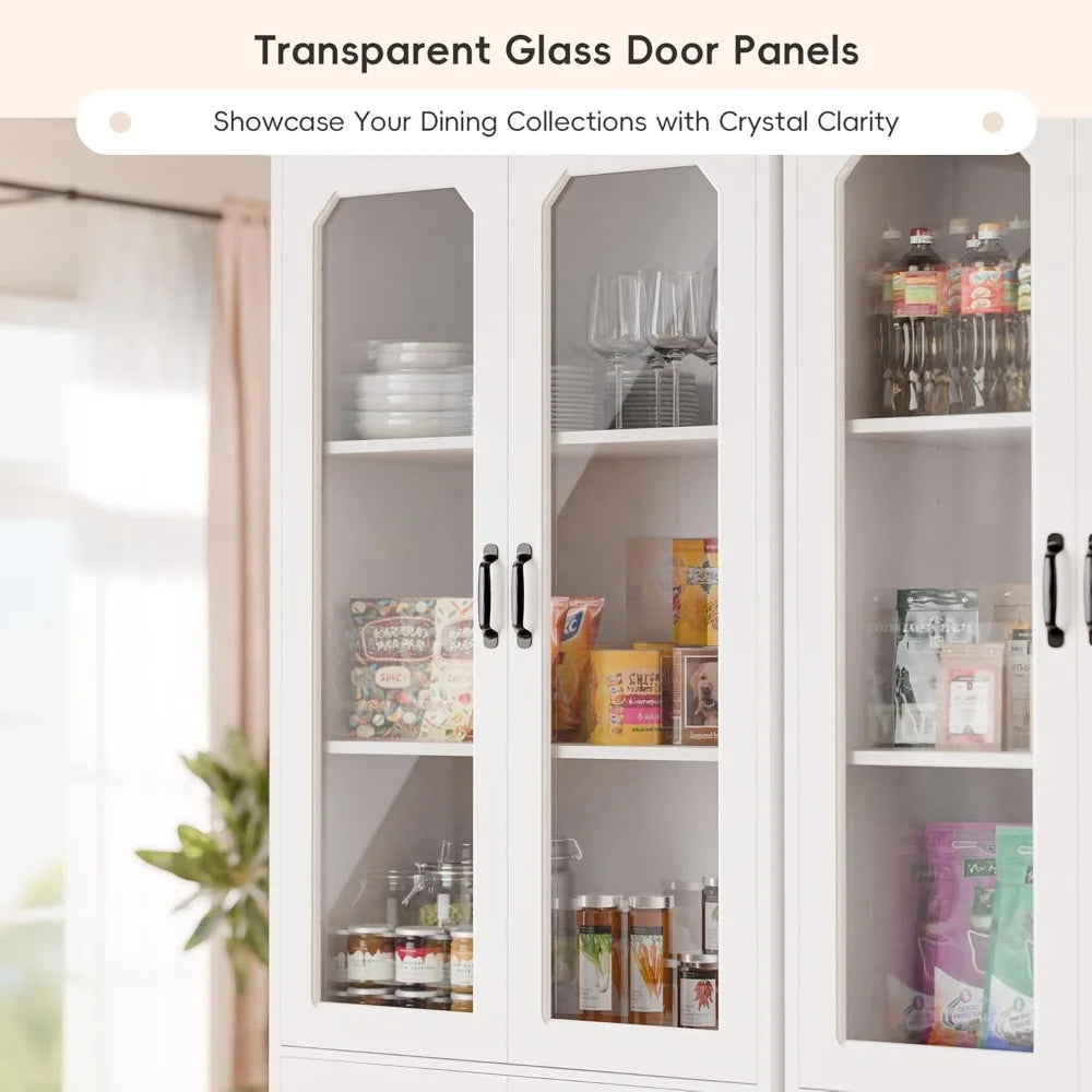 78.7" Tall Kitchen Pantry with Glass Doors, Adjustable Shelves, Freestanding Storage Cabinet for Dining Living Room