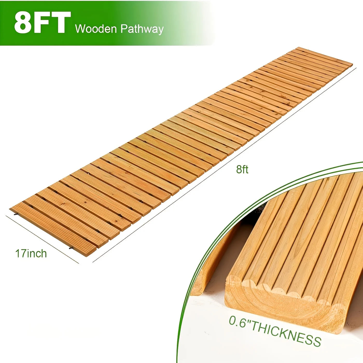 6/8/10FT Roll-Out Wooden Garden Walkway With Rust-Resistant Steel Wire And Non-Slip Texture,Pavers For Outside Walkway