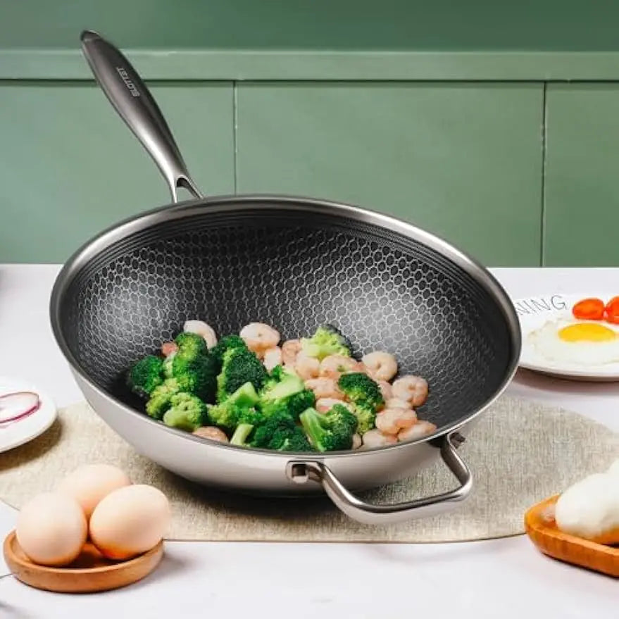 Wok w/ Glass Lid & Steamer, 12-In Non-stick Induction Compatible, Oven & Dishwasher Safe